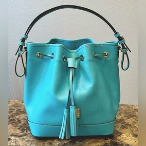 Dooney & Bourke Saffiano Drawstring Bucket Bag in Turquoise (Mint)